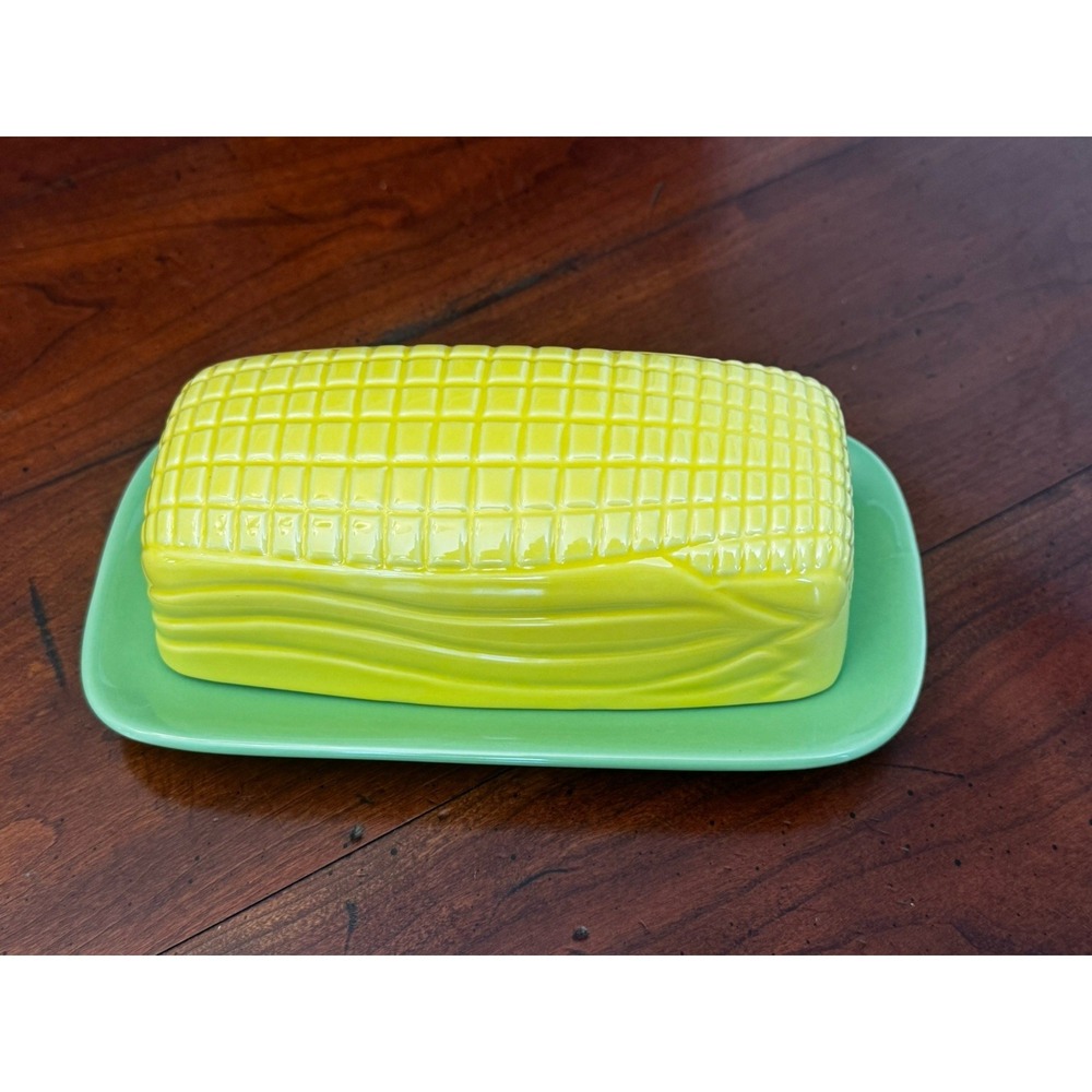 Corn on Cob Covered Butter Dish BIA Cordon Bleu Ear of Corn Yellow Green